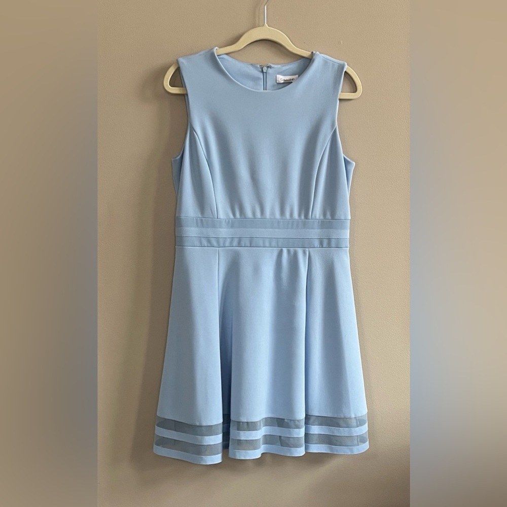 Calvin Klein Illusion Trim Fit and Flare Dress baby blue size 12 petite